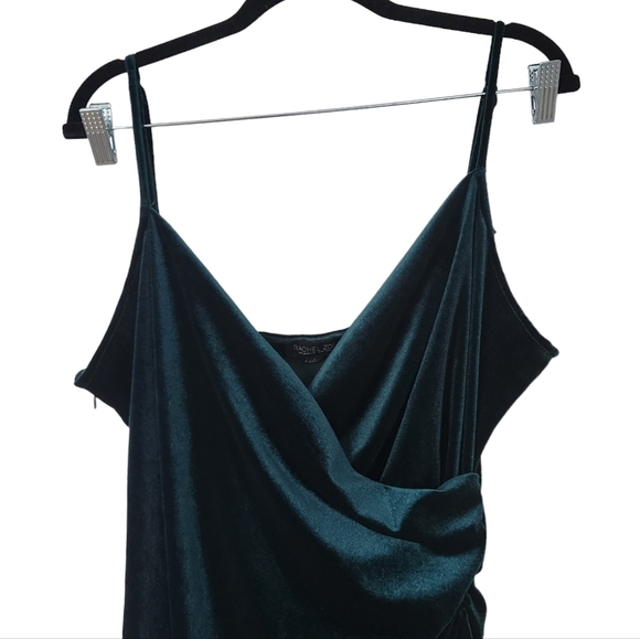 RACHEL ZOE Velvet Emerald Green Surplice Midi Dress Large - Picture 2 of 7
